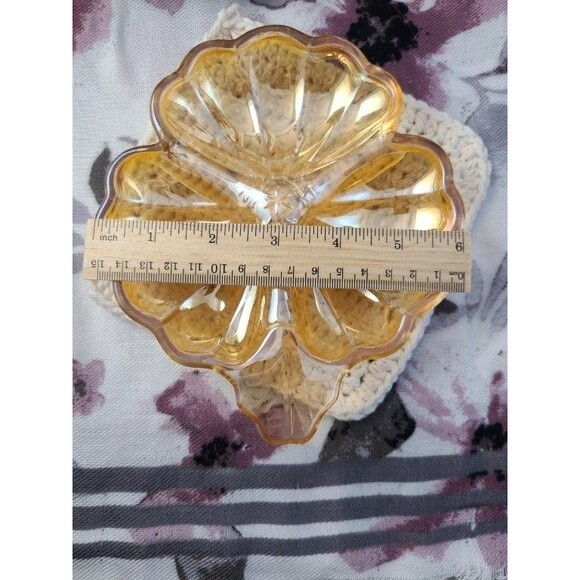 Jeanette Marigold Carnival Glass Dish Iridescent Doric Depression Era VTG - Picture 4 of 6